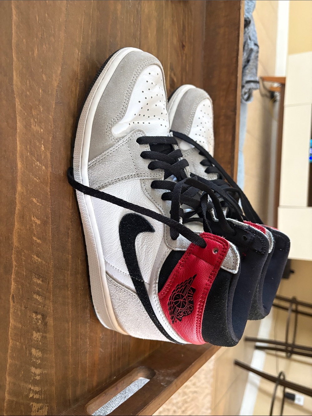 Jordan High-Top Sneakers in White, Gray, Black, Red